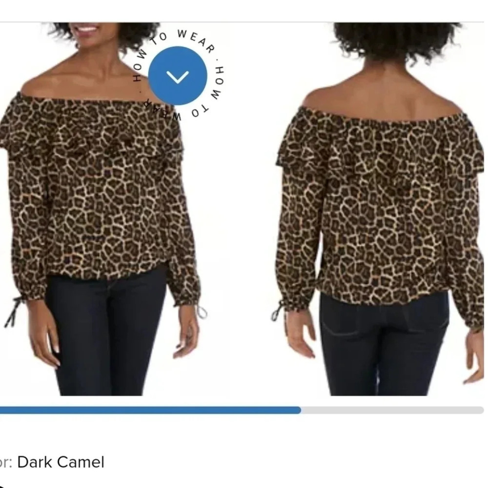 MICHAEL KORS Plus Size Leopard Off the Shoulder Peasant Blouse Size 1x